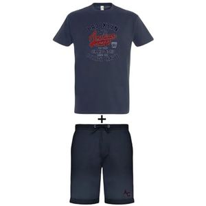 AMERICAN COLLEGE USA 2-delige set T-shirt + uniseks shorts, Marineblauw, TG