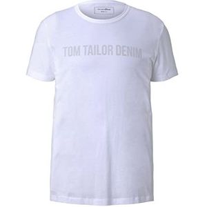 TOM TAILOR Denim Uomini T-shirt met logoprint 1026926, 20000 - White, M