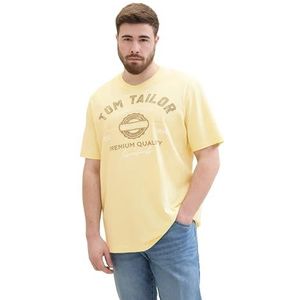 TOM TAILOR Heren Plussize T-shirt met logo-print van katoen, 34585, lichtgeel, 4XL