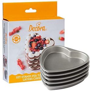 Decora 0070034 5-delige set vormen 15 x 2 H cm voor hartvorm gelaagde cakes, staal