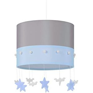 Relaxdays hanglamp kinderkamer, pendellamp, wolken en sterren, HxØ: 160x35 cm, blauw/grijs