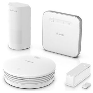 Bosch Smart Home-starterspakket Veiligheid II, betrouwbare bescherming bij brandgevaar en inbraak, compatibel met Apple Homekit, Amazon Alexa en Google Assistant
