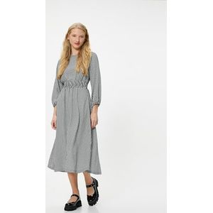 Koton Maxi-jurk met lange mouwen, ronde hals, gimped detail, houndstooth patroon, Black Design (9D9), 40