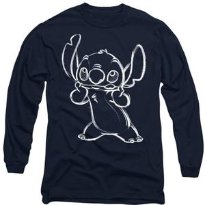 Disney Lilo and Stitch Sketch Unisex T-shirt met lange mouwen, marineblauw, Large, marineblauw, L