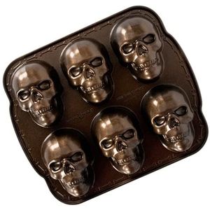 Nordic Ware Spuk doodshoofd-muffins, aluminium, brons, Haunted Skull Cakelet Pan