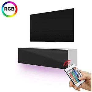 Selsey Skylara TV-lowboard hangend in mat wit/zwart hoogglans met led-RGB-verlichting, 140 cm