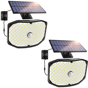 LEDYA Beveiligingslamp op zonne-energie, set van 2 stuks, 146 leds, superheldere witte zonne-beveiligingslichten, IP65 waterdichte zonne-beveiligingslichten, bewegingssensor voor voordeur, tuin,
