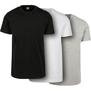 Urban Classics Heren T-shirt Basic Tee 3-pack, verschillende kleuren, maat S - 5XL, zwart/wit/grijs., S