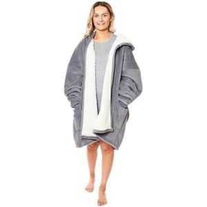 Sienna Zip Up Oversized Deken Hoodie Draagbare Deken Vrouwen Mannen Hooded Cosy Warm Sherpa Fleece Vest One Size - Houtskool Grijs