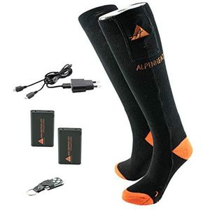 Alpenheat verwarmde sokken, model AJ27-RC-M, mt. 39-41, unisex firesock set zwart/groene wol, met afstandsbediening