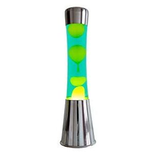 Fisura - Lavalamp. Lamp met ontspannend effect. Inclusief reservelamp. 11 cm x 11 cm x 39,5 cm. (Geel, chroom)