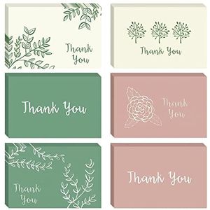 Best Paper Greetings Bedankkaarten, wenskaarten, 48 stuks in kistset, aan de binnenkant, 6 bloemen- en bladwerkdesigns, roze, beige, groen, enveloppen inbegrepen, 10,2 x 15,2 cm.