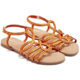 Sandalen - Donkerblauw - Raffia - Oranje Accenten - Verstelbare Sluitingen