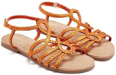 Sandalen - Donkerblauw - Raffia - Oranje Accenten - Verstelbare Sluitingen