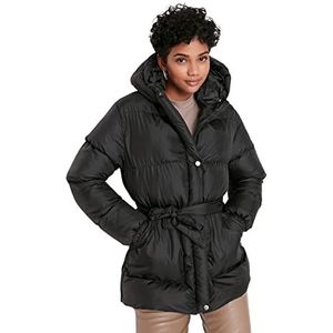 Trendyol Vrouwen Regular Puffer Hood Geweven Jas, Zwart, XL