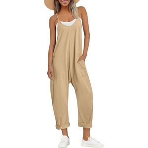 AUTOMET Jumpsuits voor dames, casual zomeroutfits, rompers, comfortabele trendy strand-, vakantie-overalls, mode, Kaki, S
