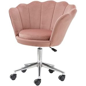 Baroni Home Gewatteerde stoel met rugleuning van roze fluweel met zilveren wielen, stoel met bureauwielen, in hoogte verstelbaar, super comfortabel, 69 x 71 x 84 cm