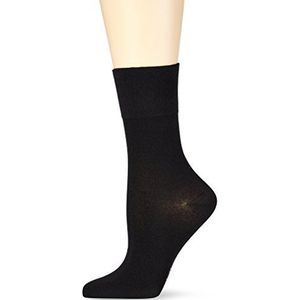 Nur Die Fijne katoenen sokken, eenkleurig, met comfortabele band zonder drukkende naad, bijzonder zacht voor dames, zwart, 39-42 EU