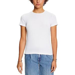 ESPRIT T-shirt van geribbeld jersey, wit, XS