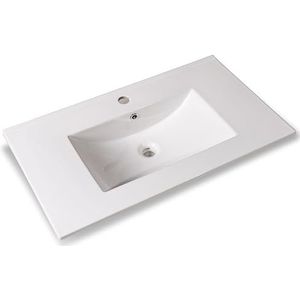 LAV-003 | Modern design opzetwastafel | Inbouwwastafel van keramiek | rechthoekig | wit glanzend | wastafel zonder afvoergarnituur | sanitair bad wastafel (80 x 46 cm)