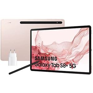 Samsung Galaxy Tab S8+ met oplader, tablet 12,4 inch (8 GB RAM, 256 GB geheugen, 5G, Android 12), roze - Spaanse versie