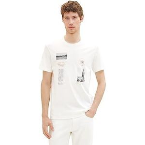 TOM TAILOR Heren T-shirt met foto-print, 10332 - Off White, XXL