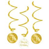 PD-Party 7023101 Hangende Swirl Decoratie | Hanging Swirls | Feest | Viering - 16, Goud/Wit, 14cm Lengte x 14cm Breedte x 70cm Hoogte
