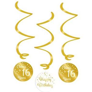 PD-Party 7023101 Hangende Swirl Decoratie | Hanging Swirls | Feest | Viering - 16, Goud/Wit, 14cm Lengte x 14cm Breedte x 70cm Hoogte