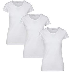 Build Your Brand Dames T-Shirt 3-Pack Ladies Merch Tee Vrouwen Multipack, verkrijgbaar in zwart of wit, maten XS - 5XL, wit (wit/wit/wit 01205), L