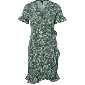 VERO MODA - VMHenna - Jurk - Donkergroen - Gestippeld - Korte Lengte