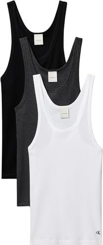 Calvin Klein Dames SCOOP NECK KATOEN TANK 3PK LV00QS7493 Tanktop, Grijs (Zwart/Wit/Charcoal Heather), XS, Grijs (Zwart/Wit/Houtskool Heather), XS
