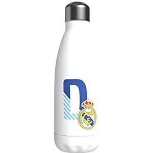 Real Madrid - roestvrijstalen waterfles, hermetische sluiting, met letter D-ontwerp in blauw, 550 ml, witte kleur, officieel product (CyP Brands)