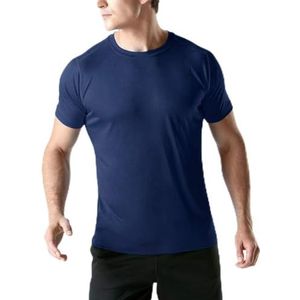 MEETWEE Sportshirt voor heren, loopshirt met korte mouwen, mesh, functioneel shirt, ademend shirt met korte mouwen, sportshirt, trainingsshirt voor mannen, blauw-t, L