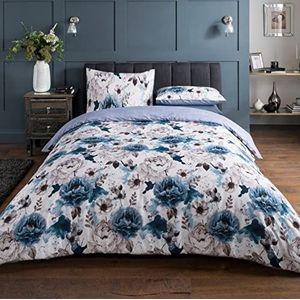 Sleepdown Beddengoedset, blauw, 135 cm x 200 cm plus 1 kussensloop 80 cm x 80 cm, bloemenpatroon, polykatoen