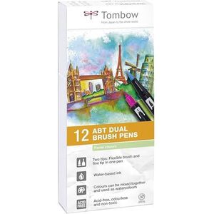Tombow ABT-12P-2 viltstiften Dual Brush Pen met twee punten, set van 12, pastelkleuren, kleurrijk