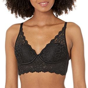 Maidenform Bralette voor dames, zonder beugel, Pure Comfort-kanten lange beha, converteerbare beha voor dames, Zwart, 90B