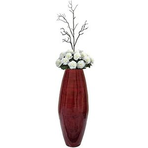 Uniquewise 41,9 cm moderne bamboe cilinder vloervaas voor eetkamer, woonkamer, entree decoratie vul het met gedroogde takken of bloemen, rood