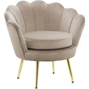 GARDENIA Fauteuil met schelp-rugleuning, gewatteerd, met verchroomde poten, ideaal voor woonkamer, slaapkamer en kantoor, stoel van fluweel, taupe, 77 x 79 x 77 cm (h x b), Athene XL