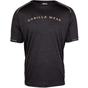 Gorilla Wear - Fremont T-shirt - zwart/goud - bodybuilding sport dagelijks leven vrije tijd met logo opdruk licht en comfortabel voor optimale beweging van polyester