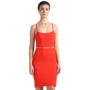 Calvin Klein Jeans Dames Logo Elastische Strappy Jurk Fit & Flare, Vurig Rood, L