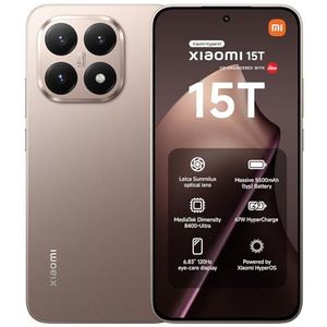 Xiaomi 15T, Smartphone 12+256GB, 6,83"" 120Hz display, MediaTek Dimensity 8400-Ultra, 50MP Leica Summilux optische lens, 5500mAh, Roségoud, Oplader niet inbegrepen, Fabrieksgarantie 2 jaar