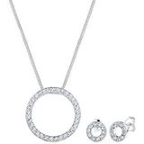 Elli Sieraden Set Dames Basis Cirkel Hanger Set Oorsteker met Kristallen in 925 Sterling Zilver