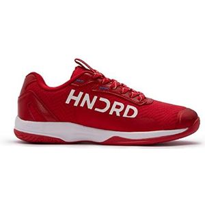 HUNDRED Xoom Pro Non-Marking Professional Badminton Shoes for Men (Red/White, Size: UK 10/US 11/EU 44)|Material : Mesh,TPU & leather, Sole: Rubber|Suitable for Badminton/Tennis/Squash/Basketball