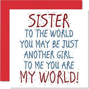 Mooie verjaardagskaarten voor zus - Sister You Are My World gelukkige verjaardagskaart van broer of zus of broer, zus verjaardagscadeaus, 145 mm x 145 mm zuster verjaardagskaart, wenskaarten cadeau