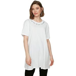 Trendyol Suprem T-shirt voor dames, wit, met geborduurde korte mouwen, wit, medium