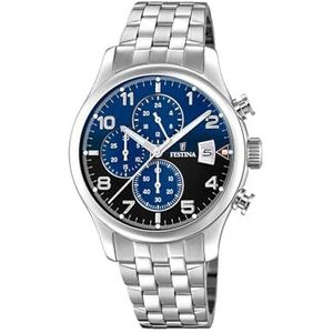 Festina Heren analoog kwarts horloge met roestvrij stalen armband F20374/8, zilver-blauw-zwart