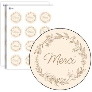 Avery - 140 ronde etiketten, bedankt, zelfklevend, 35 mm, gerecycled papier, bloemenkrans, 4 vellen A4-stickers voor bruiloft, handwerk en feestjes