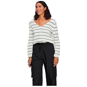 Vila Dames VICHAO V-hals L/S Knit TOP/SU-NOOS gebreide trui, White Alyssum/Stripes: Zwart, L, White Alyssum/Stripes:black, L