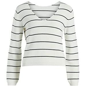 Vila Dames VICHAO V-hals L/S Knit TOP/SU-NOOS gebreide trui, White Alyssum/Stripes: Zwart, XL, White Alyssum/Stripes:black, XL