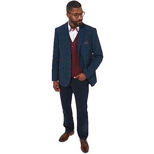 Joe Browns Heren klassieke visgraat faux suède trim pak jas blazer, blauw, 38, Blauw, 48